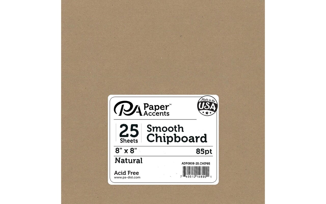 Accent Design Paper Accents Chipboard Squares - 8" x 8" Extra Heavy 85pt Natural, 25 Pack - Extra Thick Chipboard for Journals, Albums, Die Cutting, Book Covers & Craft Projects - Recycled Paper